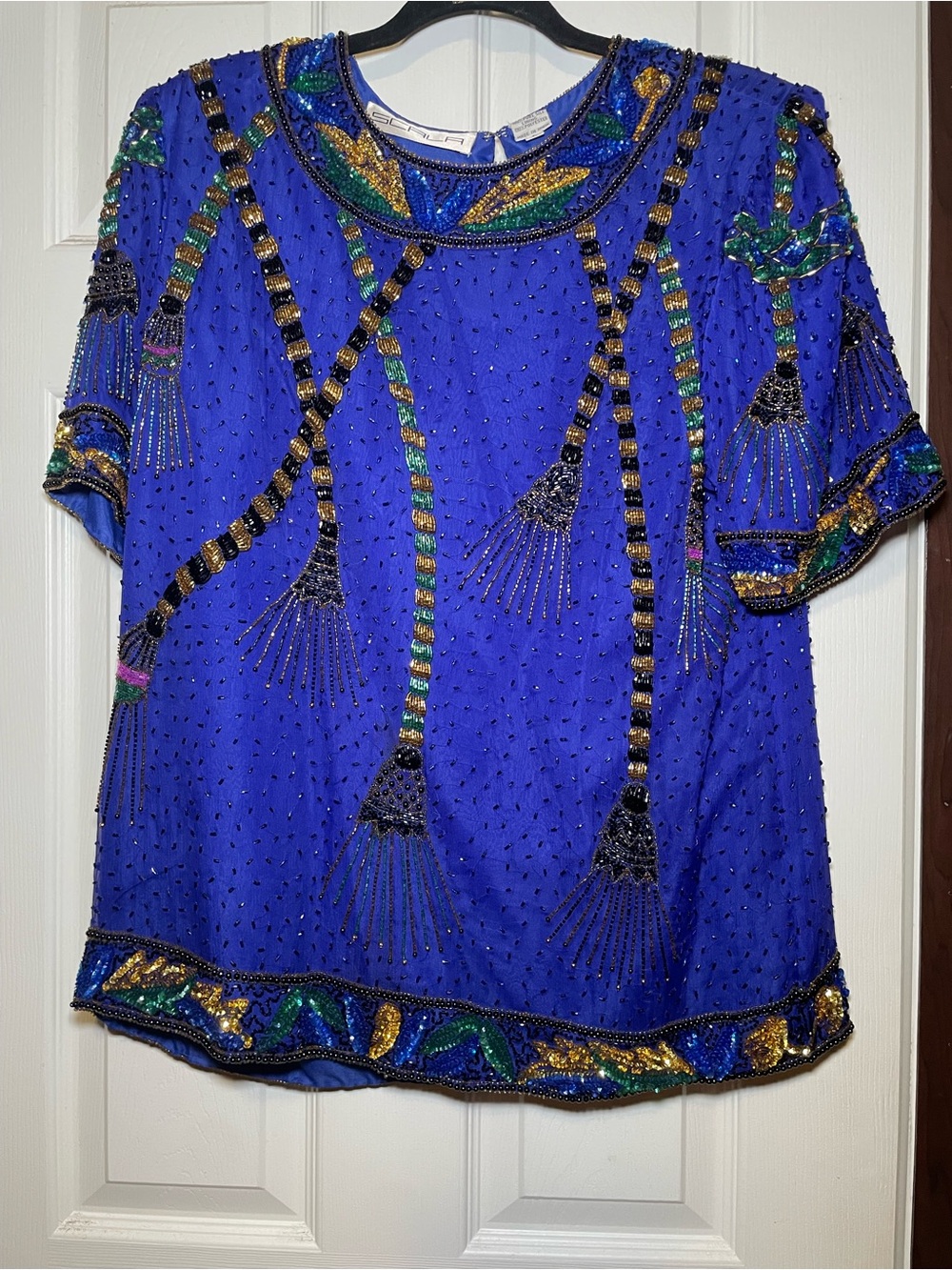 Scala Beaded Cobalt Blue Embellished Short Sleeve Top